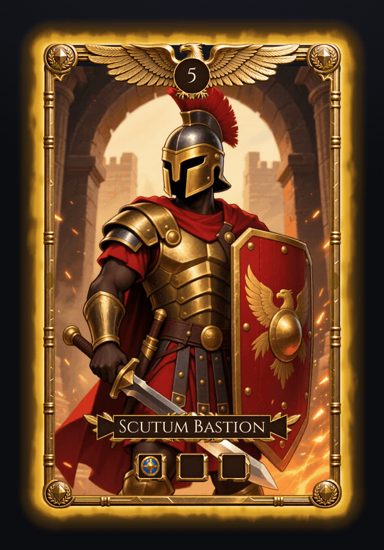 Scutum Bastion card with a gold living flame edge