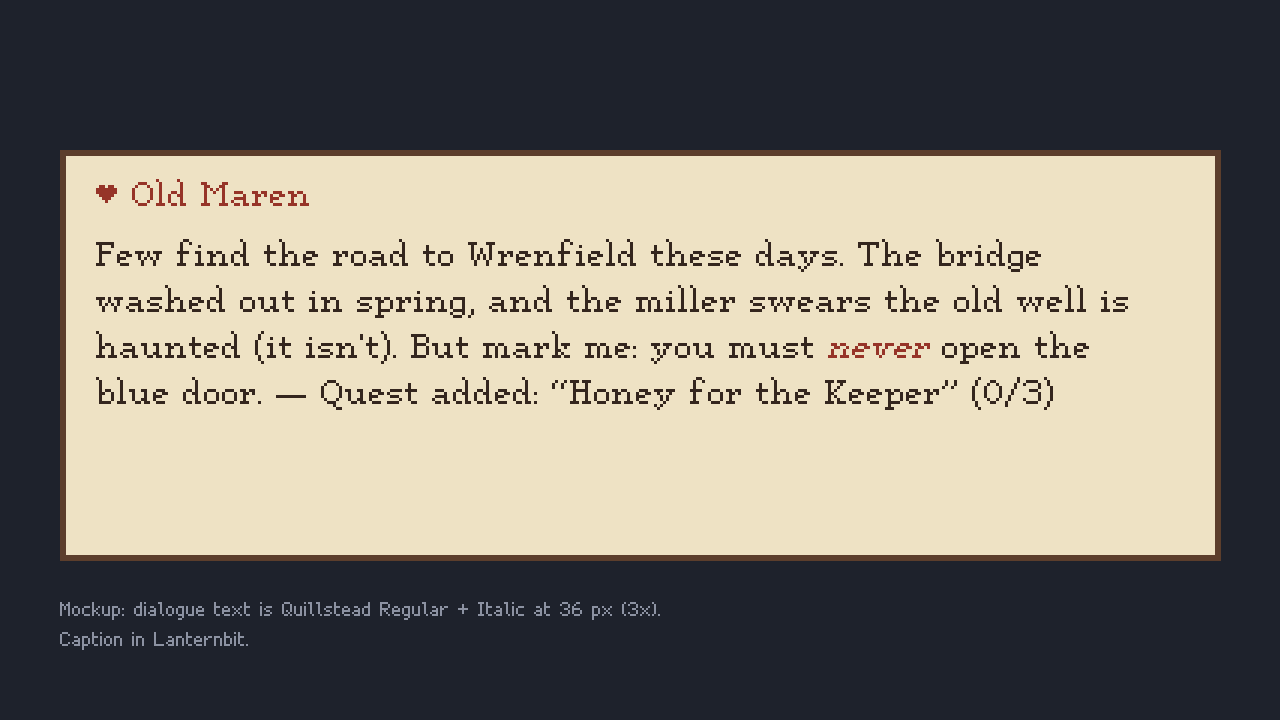 Quillstead dialogue box mockup