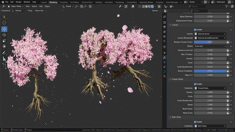 Stylized Cherry Tree Generator — Blender Geometry Nodes by 3D Tudor
