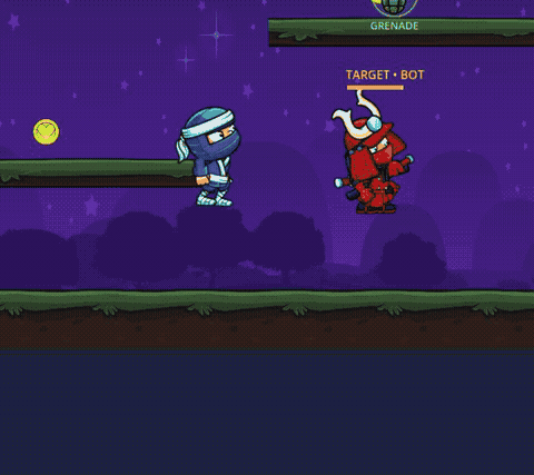 Ninja and red Samurai fighting across platforms in Fighter Clash