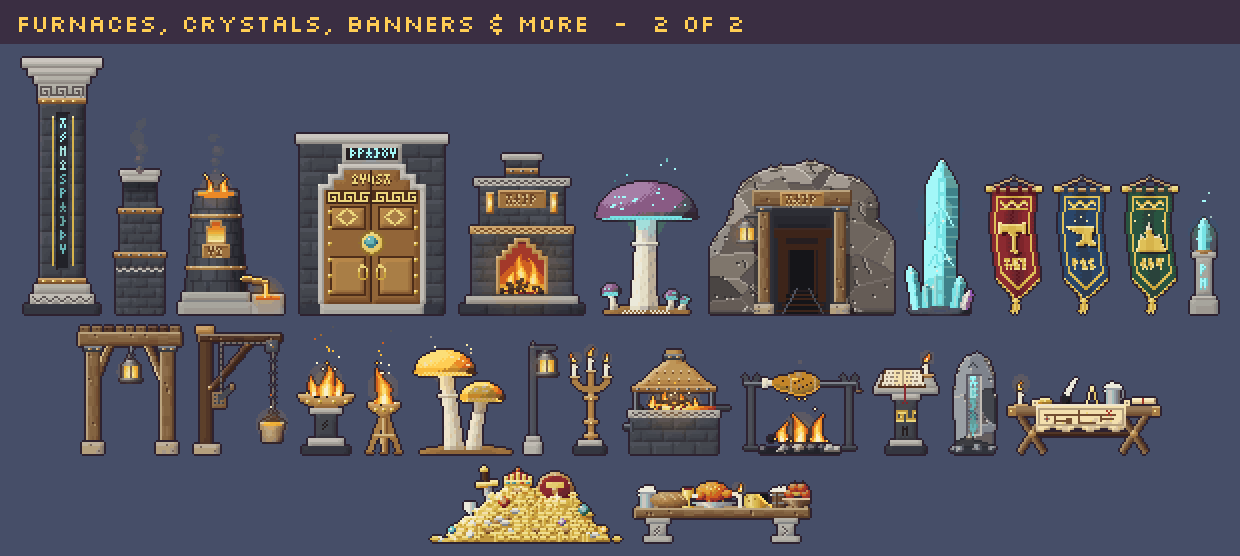 Animated furnaces, crystals, banners and more