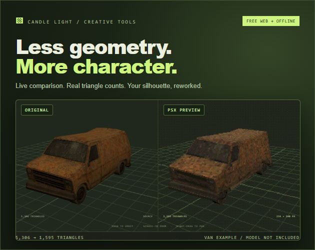 Actual van before and after conversion: 5,306 to 1,595 triangles