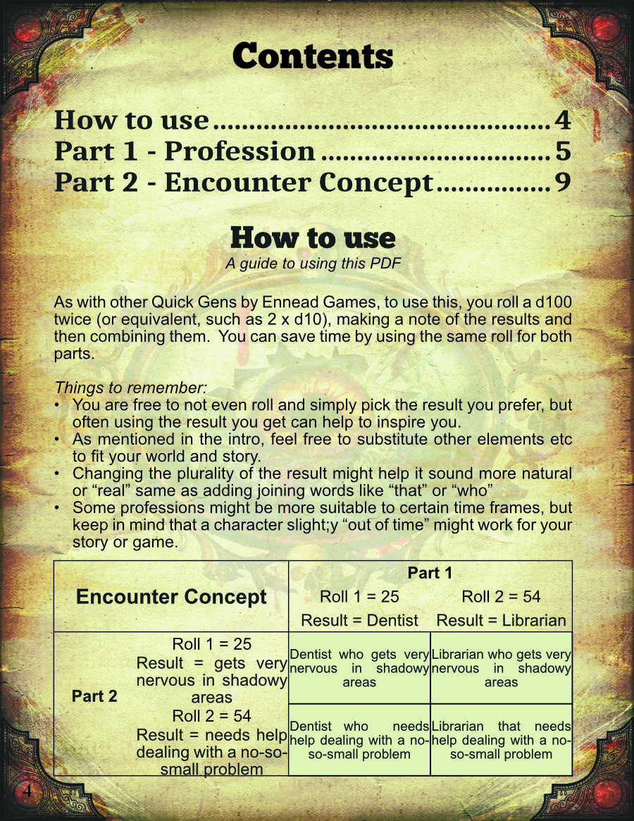 Quick Generator NPC Encounter Concepts 3 Horror by Ennead Games