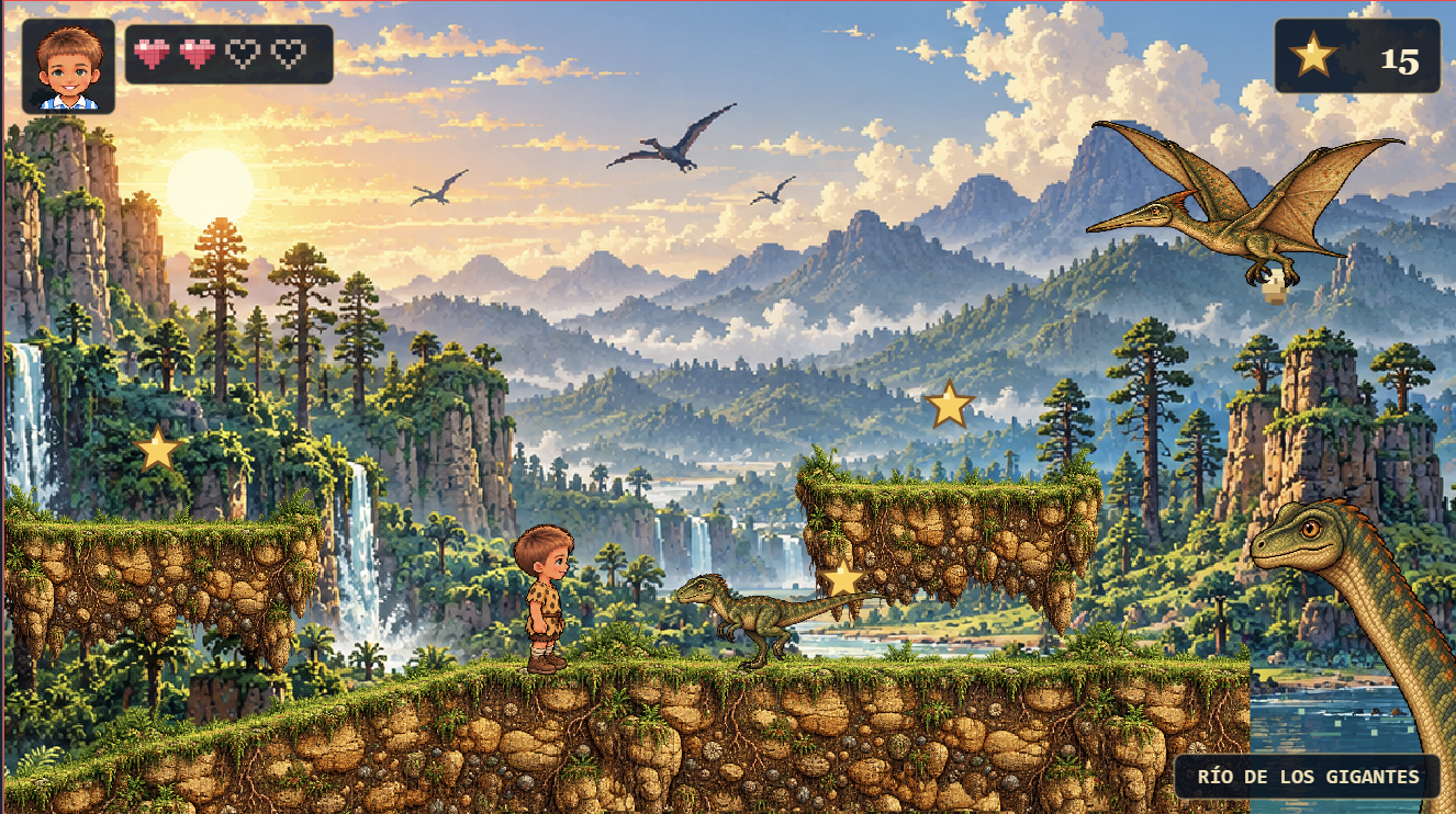 Side-scrolling platform gameplay: Pablo in the prehistoric valley