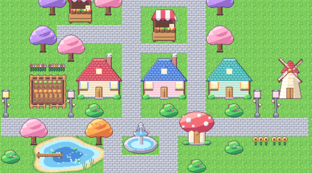 Cozy pixel art farm village tilemap by iguiw