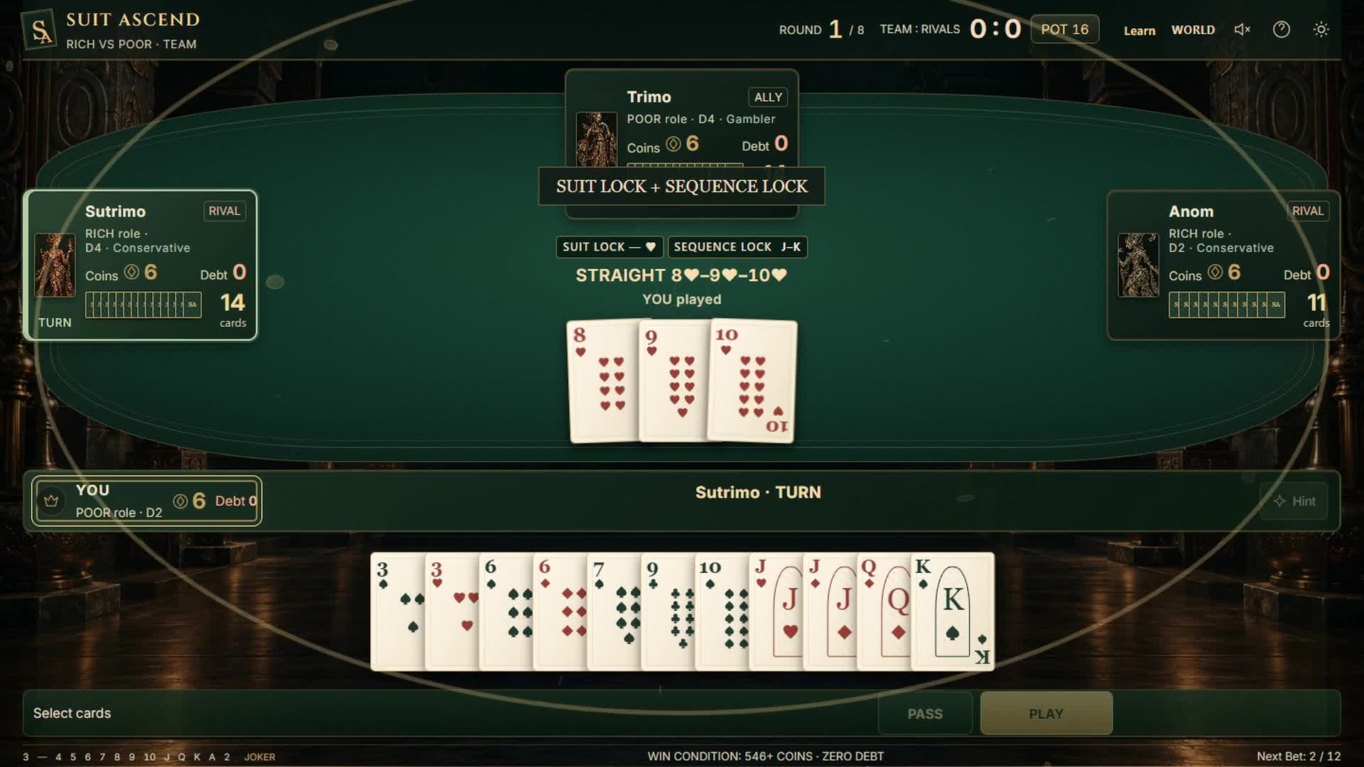 Card Suites Ranking SUIT ASCEND TEAM by Giri Games