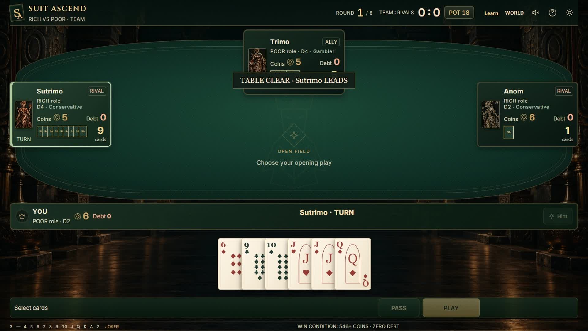 Card Suites Ranking SUIT ASCEND TEAM by Giri Games