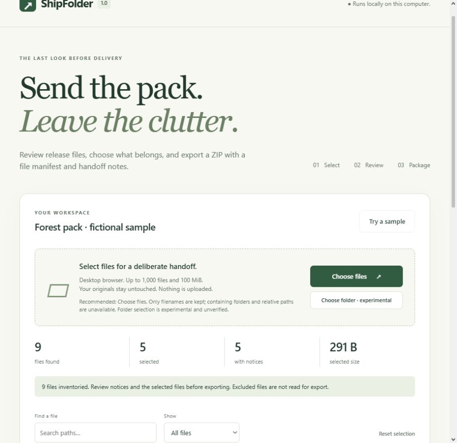 A cleaner asset handoff: review selected files before the ZIP ...