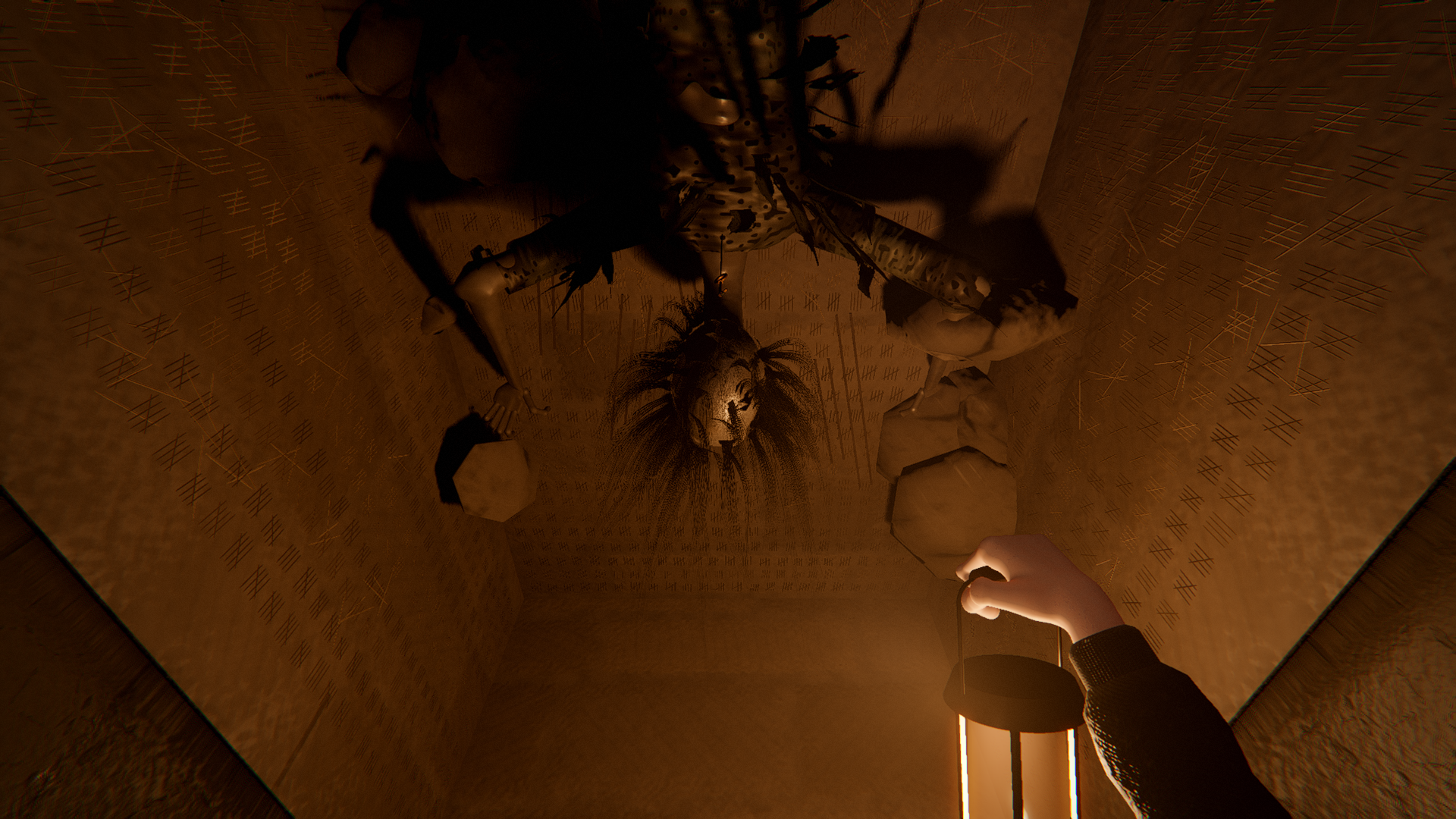 Lantern light in the cellar, with something hanging overhead