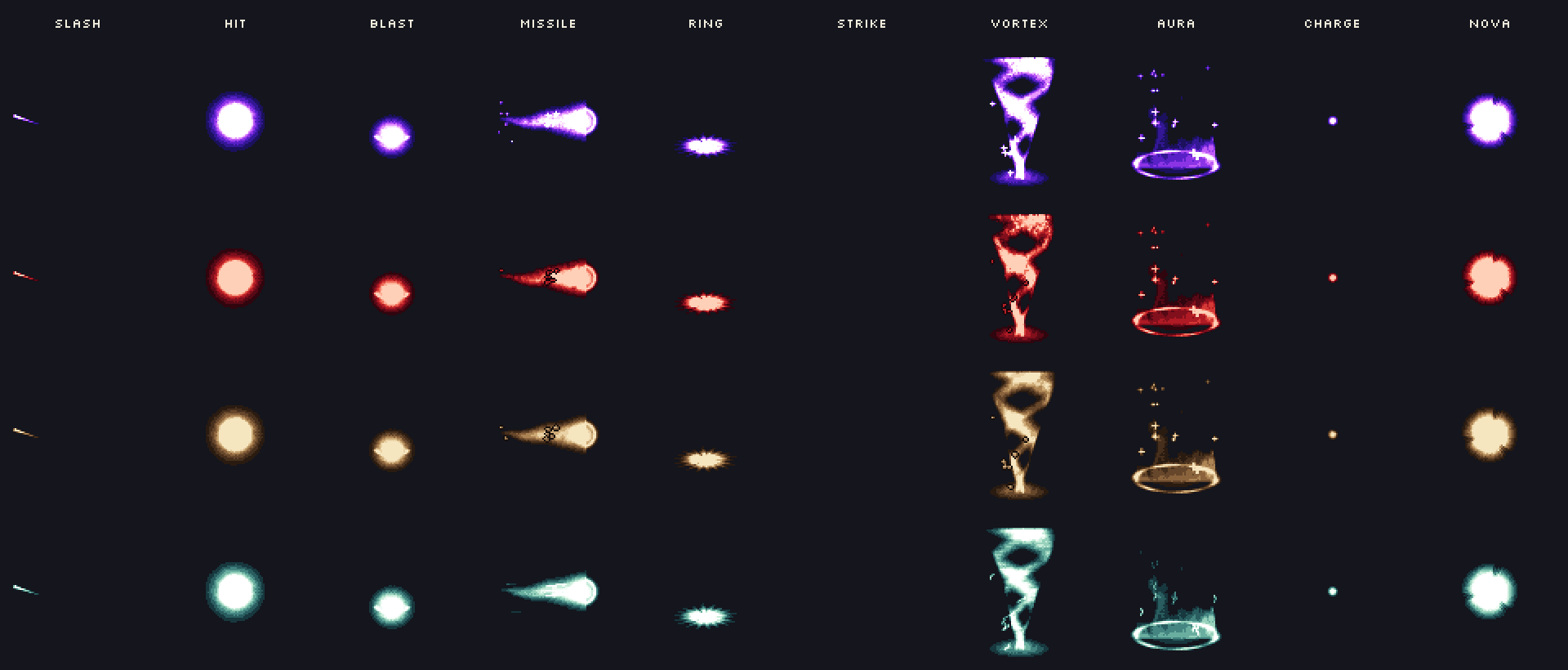 Arcane, blood, earth and wind effects
