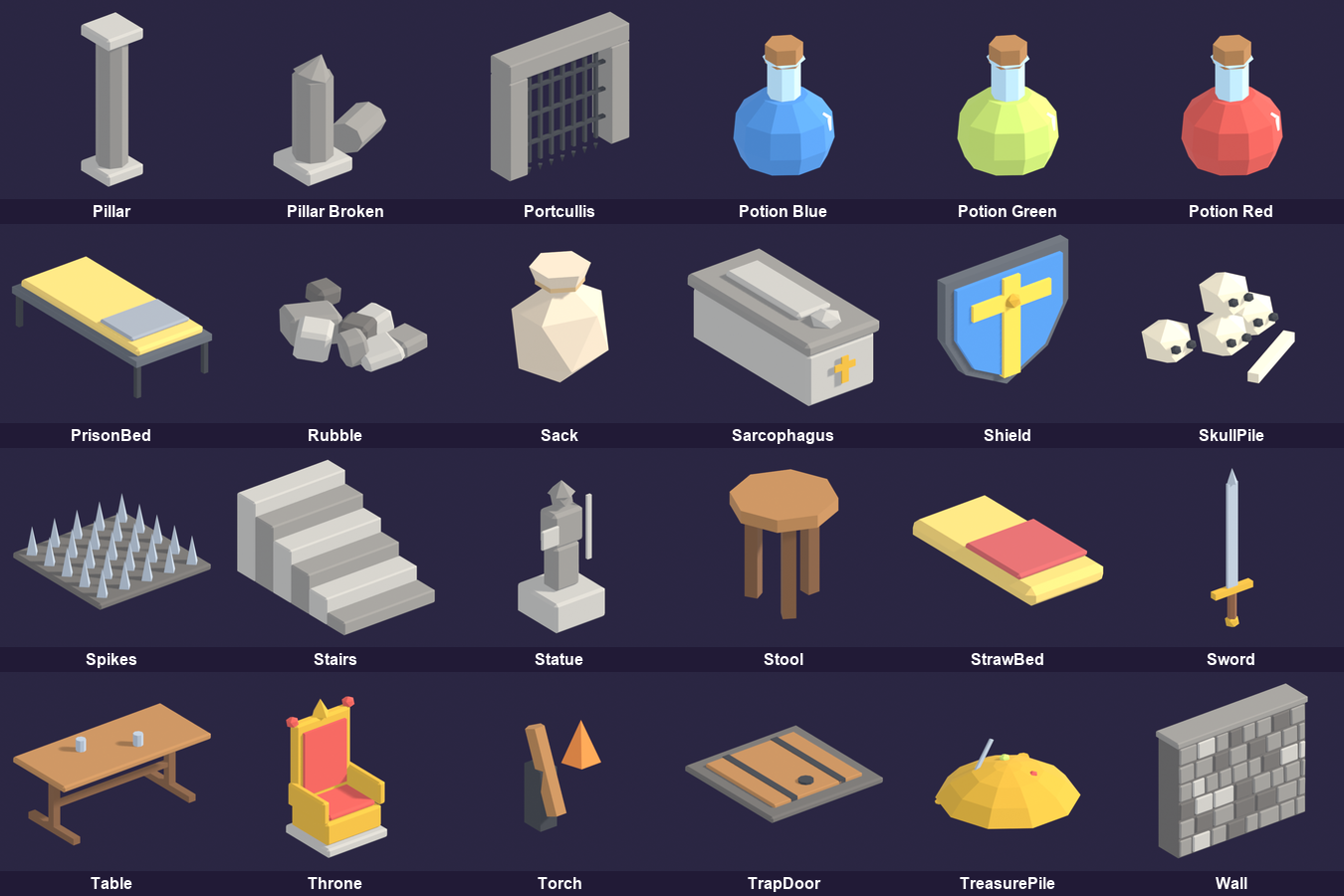 Grid Kit Modular Low Poly Dungeon Kit - 54 Modular Pieces & Props by Munchkin Gaming