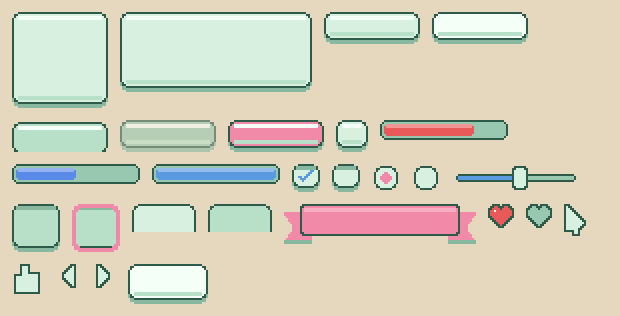 Cozy Pixel UI Kit - 156 Elements, 3 Colourways by Munchkin Gaming