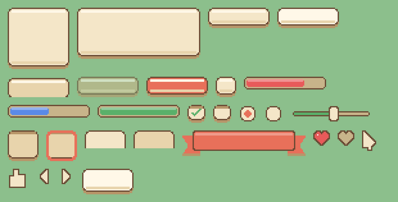 Cozy UI Basics - 52 Free Pixel UI Elements by Munchkin Gaming