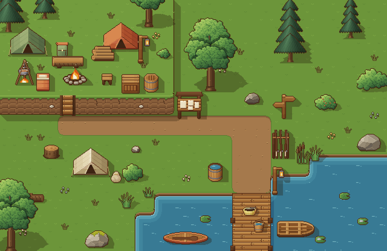 Lakeside Camp - Top-Down Pixel Art Tileset (32x32) by bubbabba