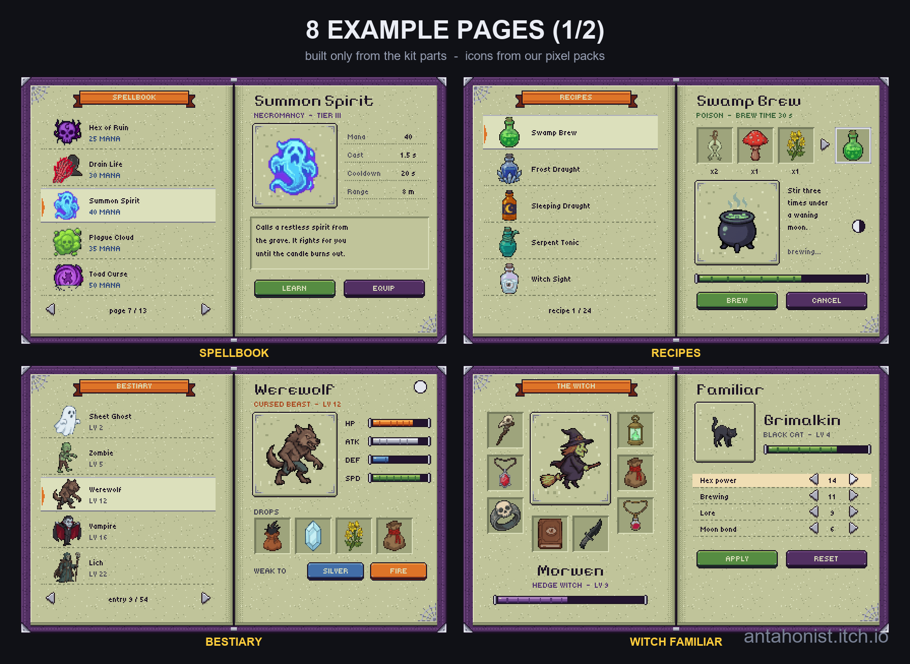 Witch's Grimoire - Animated Book UI Kit by Antahonist