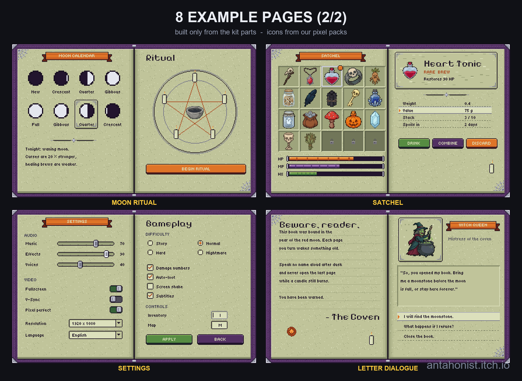 Witch's Grimoire - Animated Book UI Kit by Antahonist