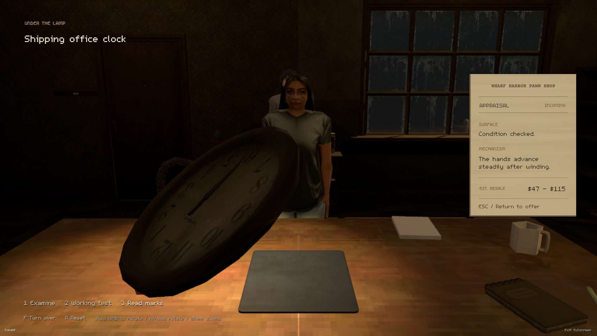 Inspecting merchandise at the pawn-shop counter &mdash; actual gameplay