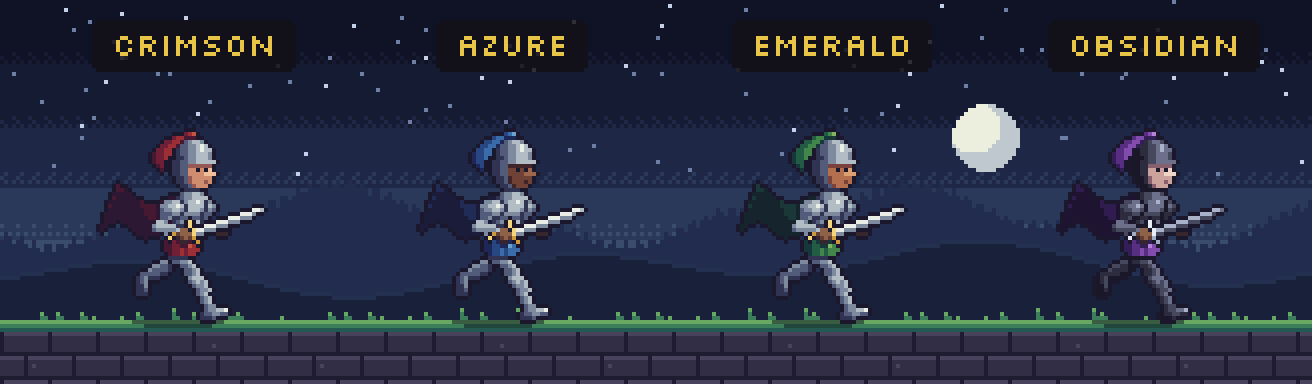 Four colourways - Crimson, Azure, Emerald, Obsidian