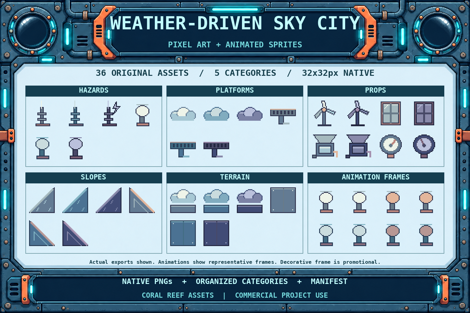 Weather-Driven Sky City: 32x32 Platformer Tileset by CoralReefAssets