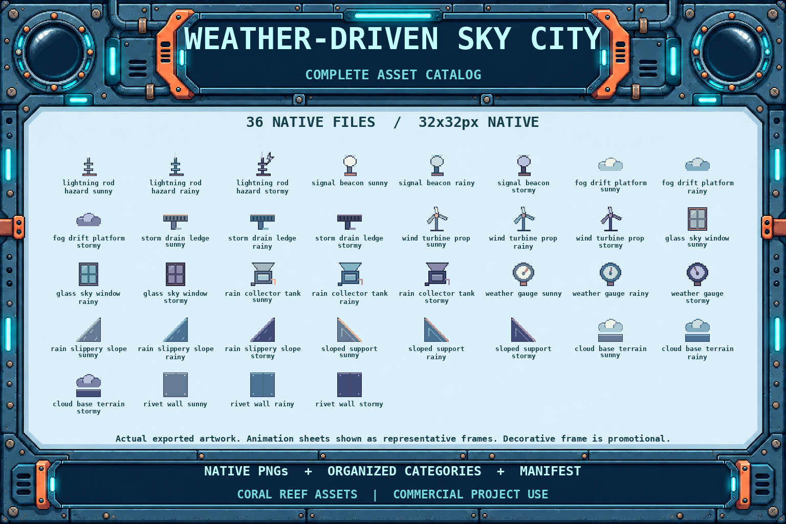 Weather-Driven Sky City: 32x32 Platformer Tileset by CoralReefAssets