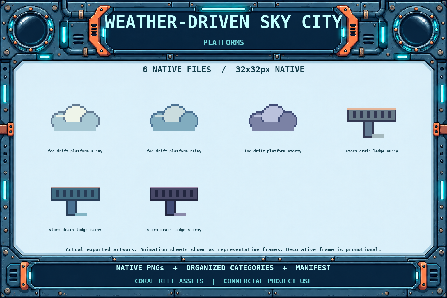 Weather-Driven Sky City: 32x32 Platformer Tileset by CoralReefAssets