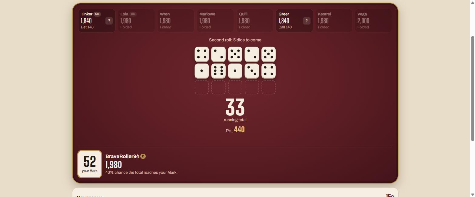 A hand of Closest Call in progress