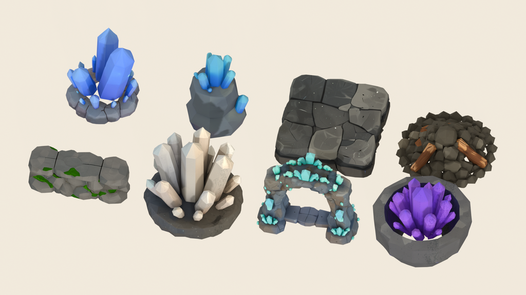 Simple Rocks Low Poly Low Poly Cave Pack — 60 Crystal Cavern, Rocks & Tunnels by Akochan