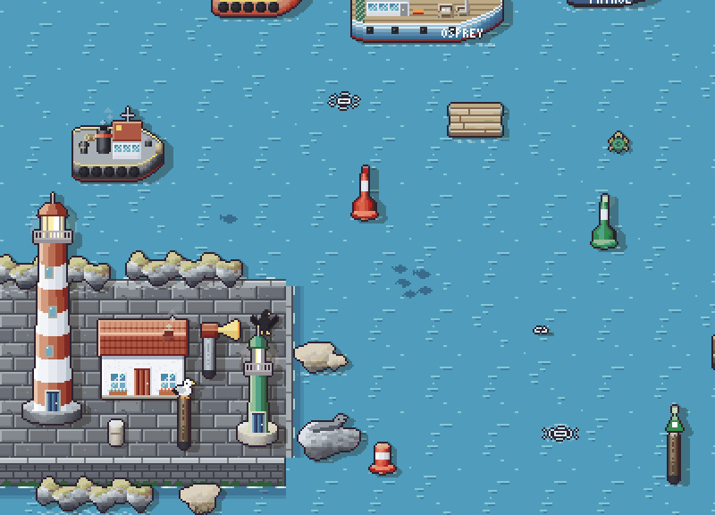Red and white lighthouse on a stone mole with a keeper's cottage