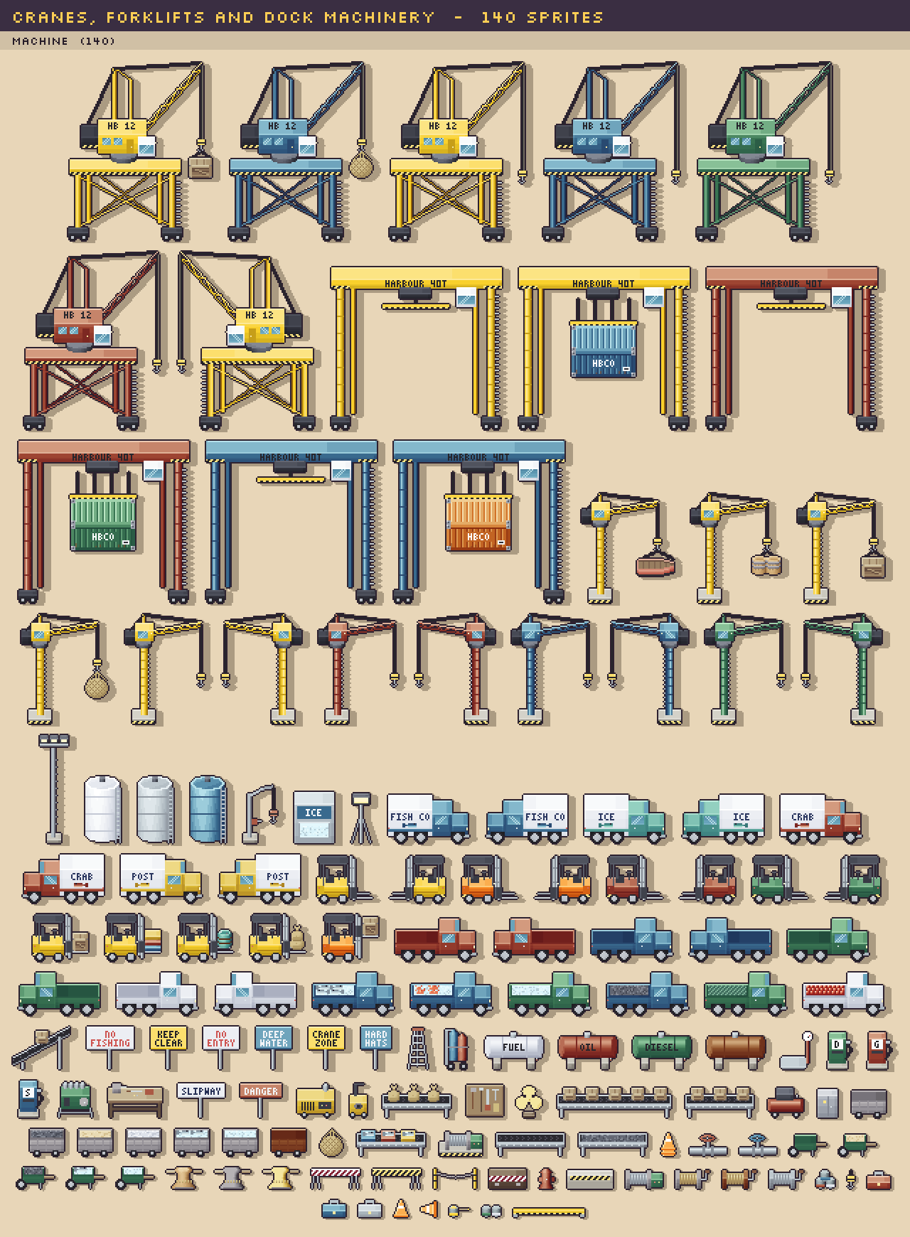 Cranes, forklifts and dock machinery
