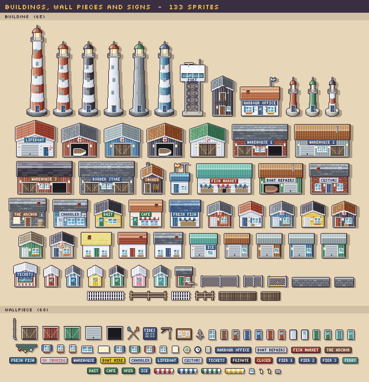 Buildings, wall pieces and signs