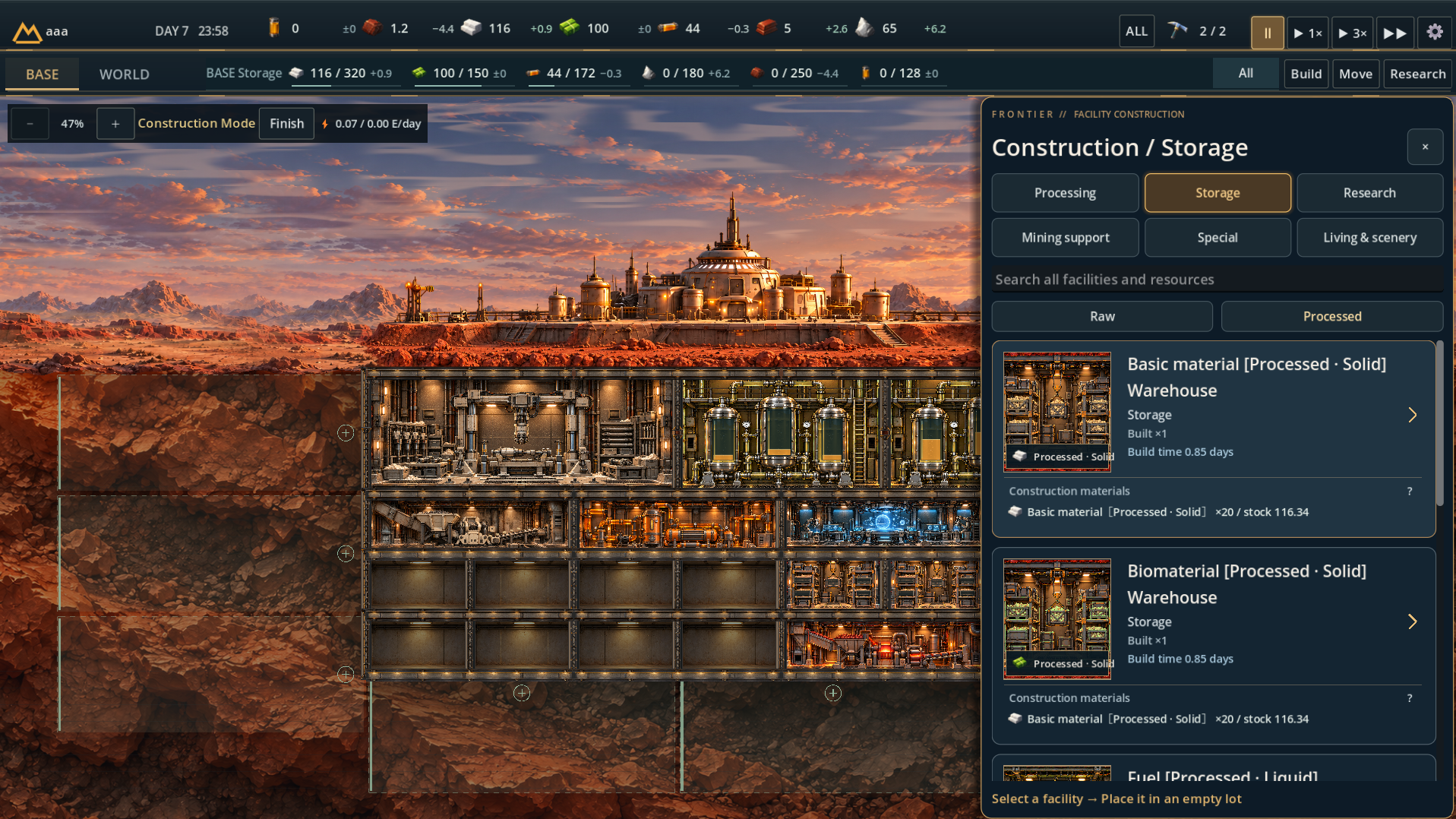 Frontier Strata base management screenshot