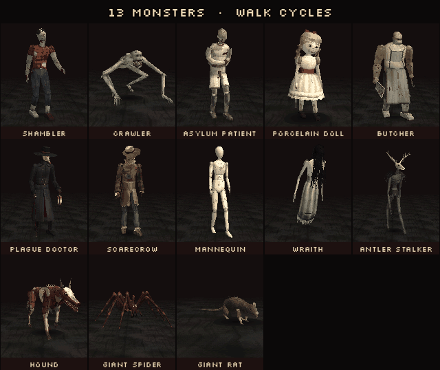 PSX Horror Monsters – 13 Animated Low Poly PS1 Style Enemies by bitkiln