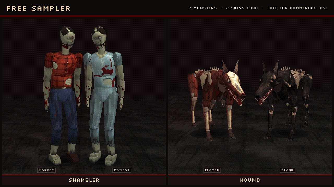 PSX Horror Monsters Free Sampler – 2 Animated PS1 Style Enemies by bitkiln