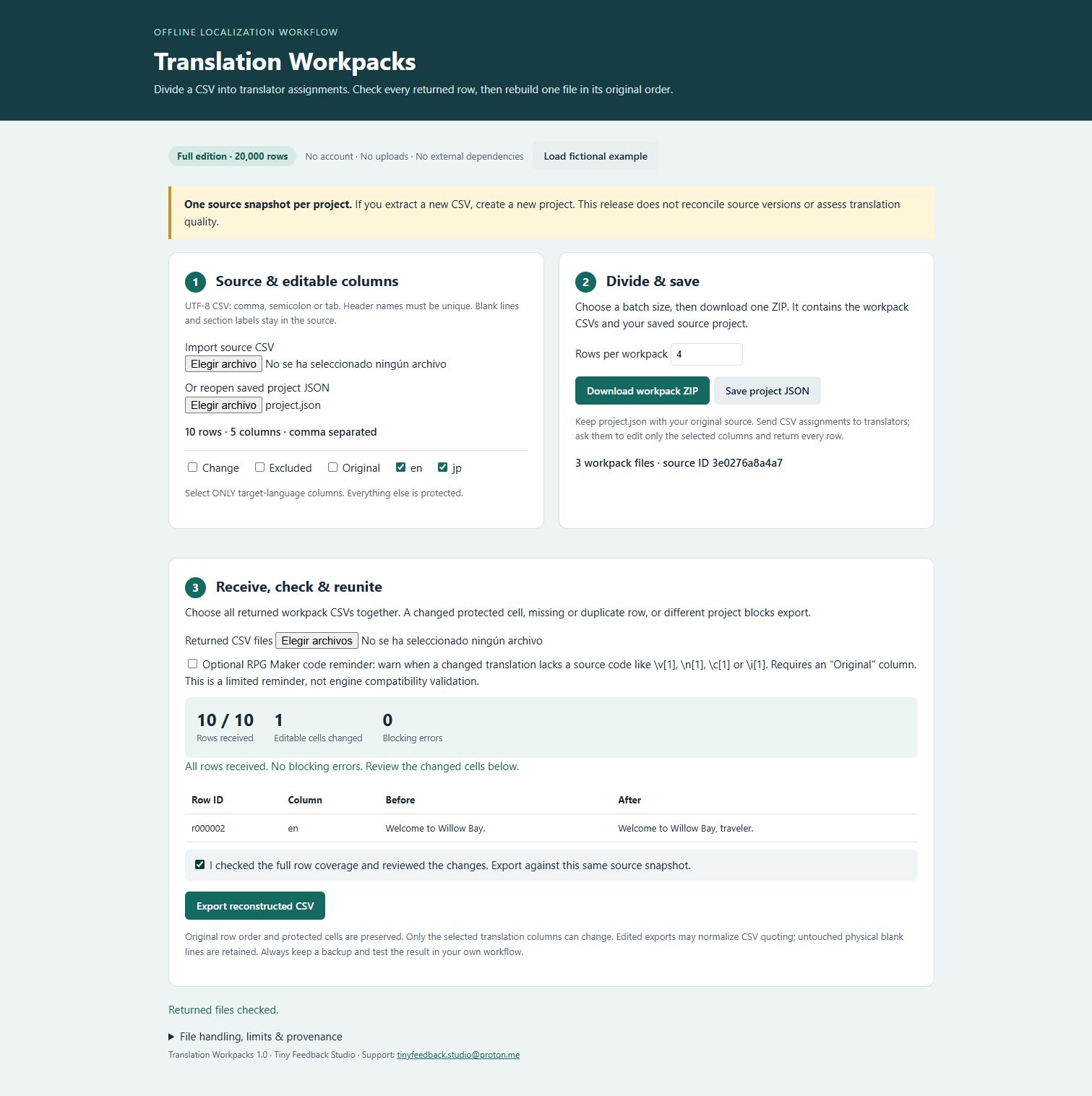Translation Workpacks - checked CSV reassembly