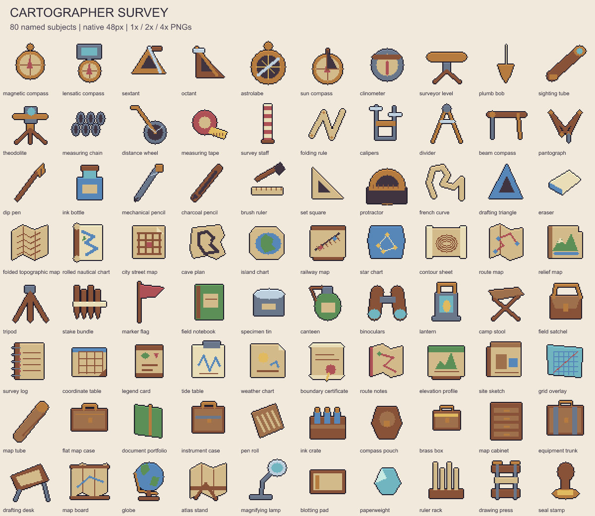 Cartographer Survey - 80 Pixel Crafting Icons by Angrylol
