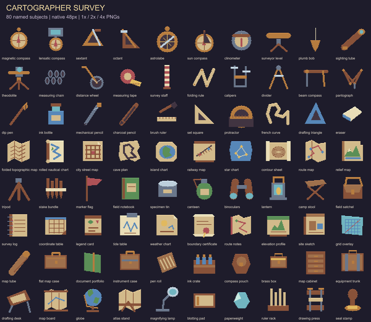 Cartographer Survey - 80 Pixel Crafting Icons by Angrylol