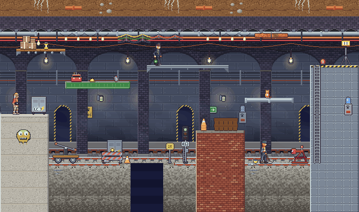 A tunnel platformer level built from the pack