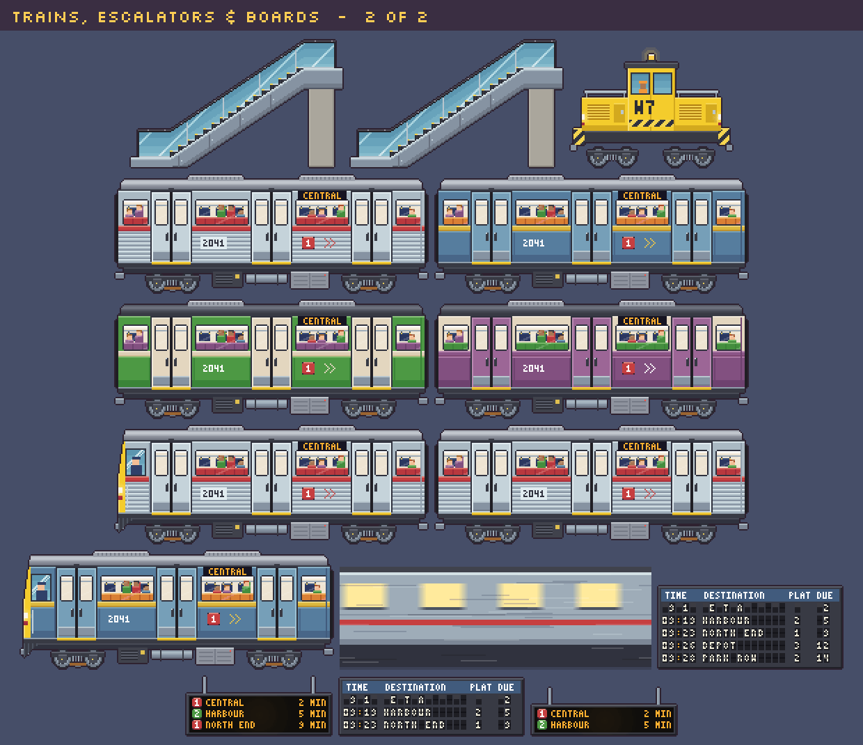 Animated trains, escalators and departure boards