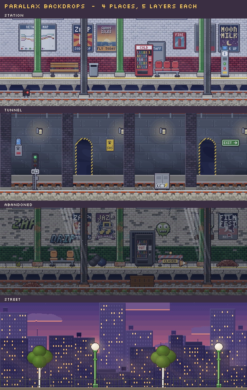 Station, tunnel, abandoned and street backdrops