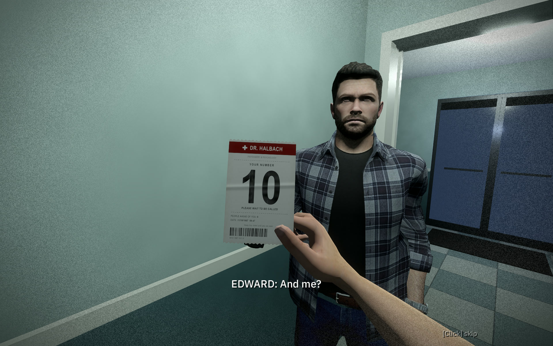 Martha holds ticket number 10 up to Edward
