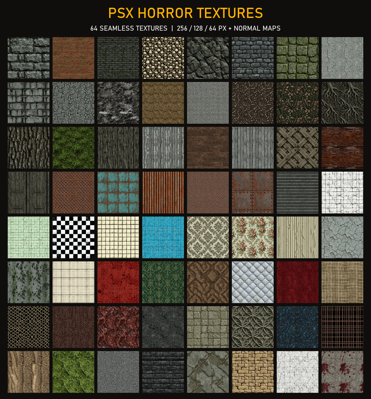 Horror Texture Vector PSX Horror Textures: 64 Seamless Retro Game Textures by berserkerbones