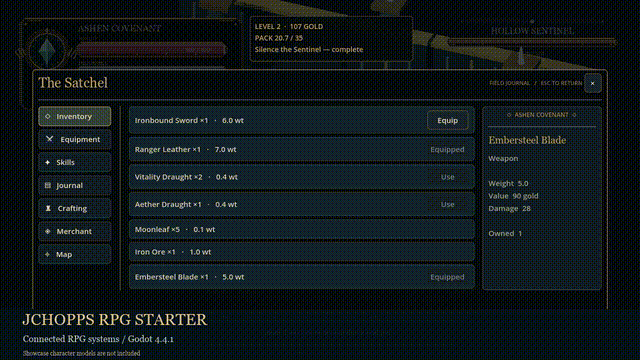 [Assets] Ashen RPG Starter — Godot RPG systems, fantasy UI + 10 ...