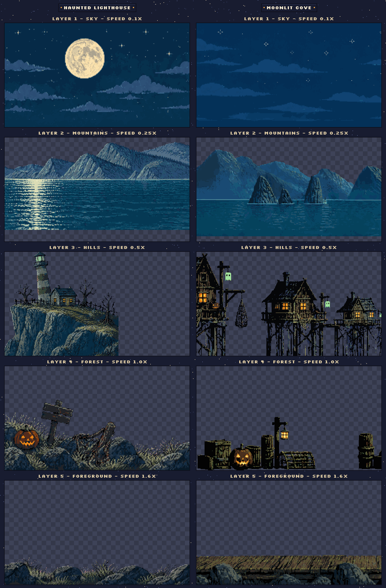 Haunted Lighthouse & Moonlit Cove - Free Halloween Pixel Art Parallax ...