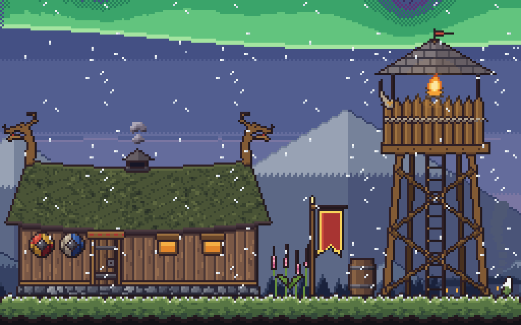 Pixel Art Viking Village Tiles - Side Scroller Asset Pack 32x32 by bubbabba