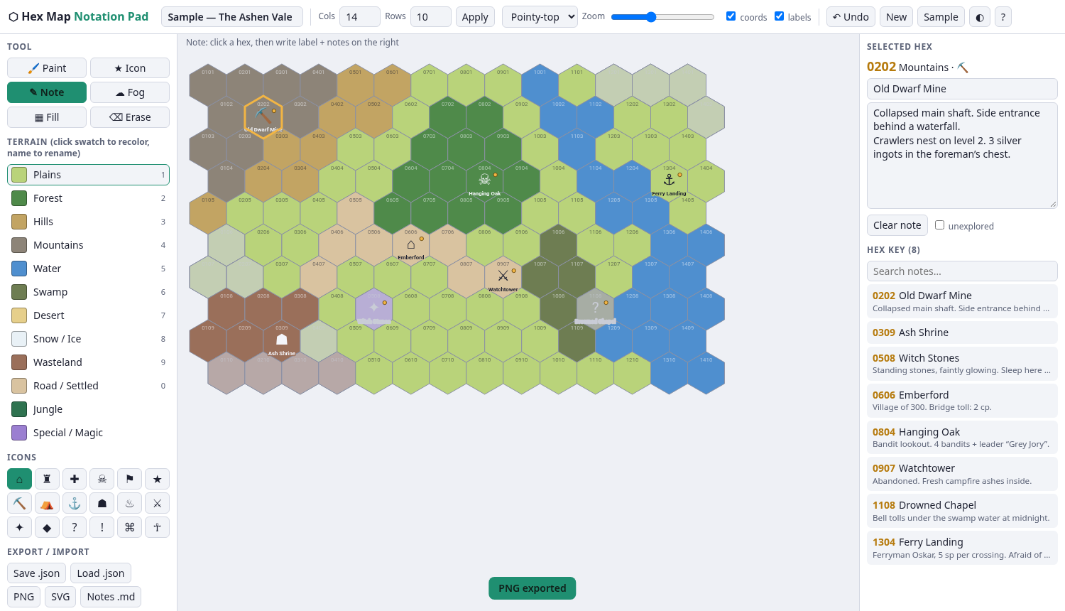 Hex Map Notation Pad — Offline Hex Map Editor with Notes (HTML) by ...