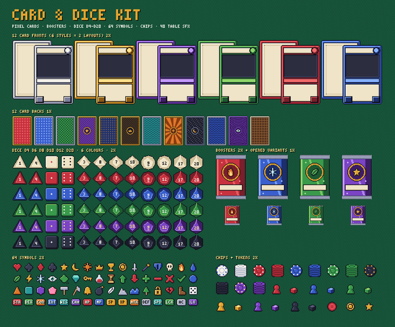 Card & Dice Kit – Pixel Cards, Boosters, Dice + Table SFX by FriedSpin