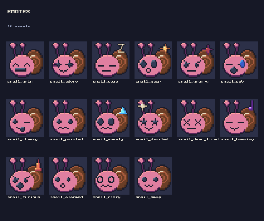 Slow Snail Emotes: 19 Pixel Snail Emotes (28x28) by falvey