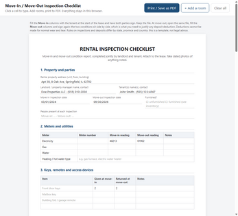 Move-In / Move-Out Inspection Checklist: room-by-room condition report ...