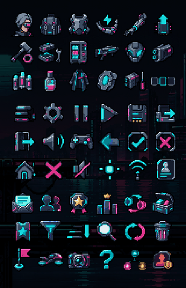 Reporting Layout Icons Cyberpunk 32X32 Pixel Icons - 54 Free Assets by lygame