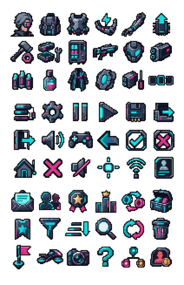 Reporting Layout Icons Cyberpunk 32X32 Pixel Icons - 54 Free Assets by lygame